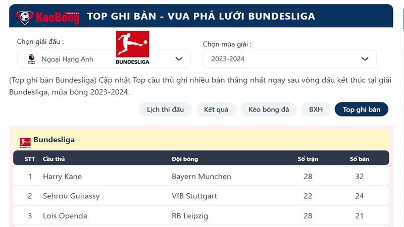Top ghi bàn - Vua bàn thắng Bundesliga