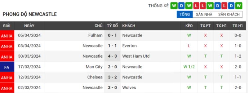 phong độ Newcastle